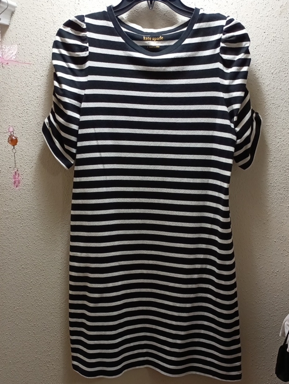 Kate Spade Black White Striped Dress With Puffed Sleeves Size S